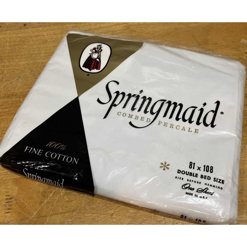 SPRINGMAID Combed Percale Cotton Full Flat Sheet Solid‎ White  NOS